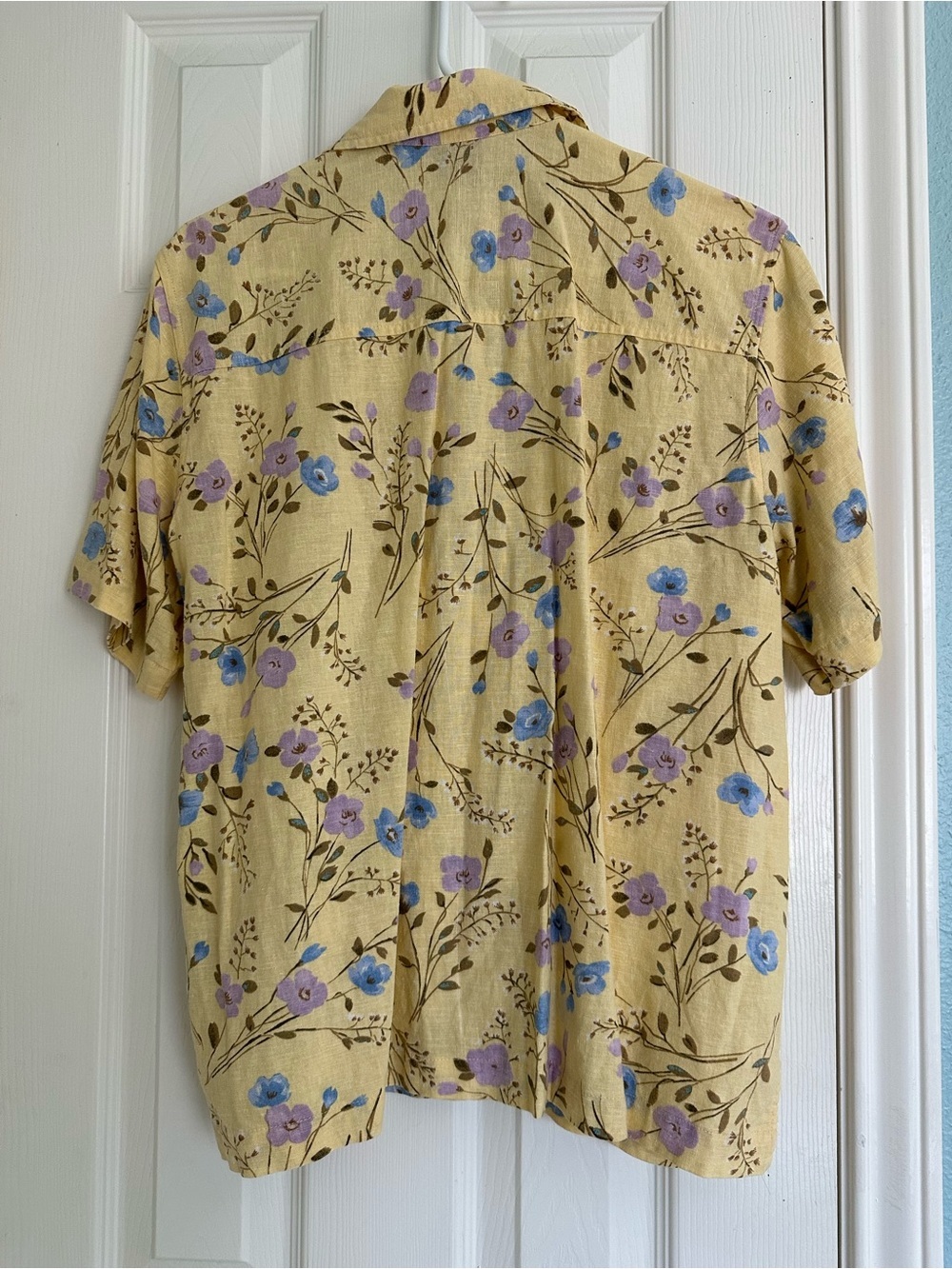 Vintage Erika Linen Blend Short Sleeve Yellow Floral Button Down Shirt Size L - Picture 3 of 4